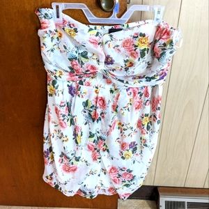 Floral White Strapless Sundress